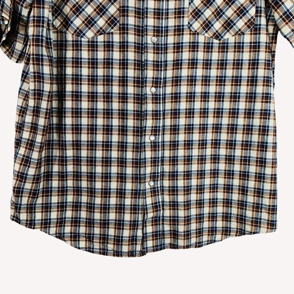 Skechers Plaid Pearl Snap Western Shirt Sz M Work Flap Pockets Short Sleeve Norm - Picture 4 of 12